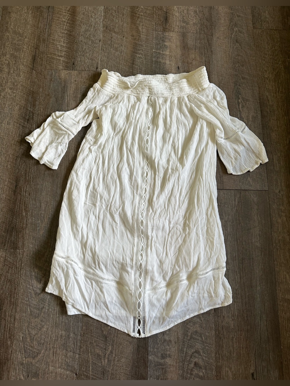 Marshalls White Off-Shoulder Mini Dress with Lace Detail